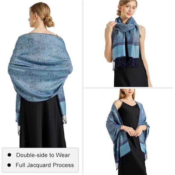 Silky Paisley Pashmina Shawl Scarf-Women's Soft Double-side Jacquard - Picture 4 of 6